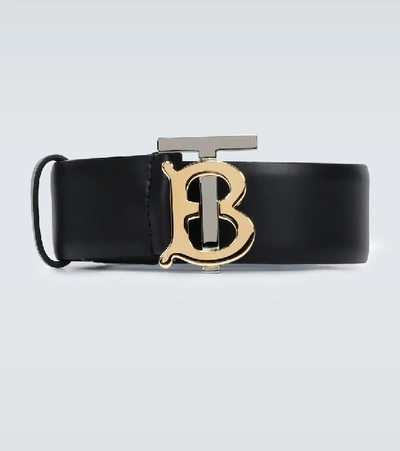 Shop Burberry Tb Logo Plaque Leather Belt In Black