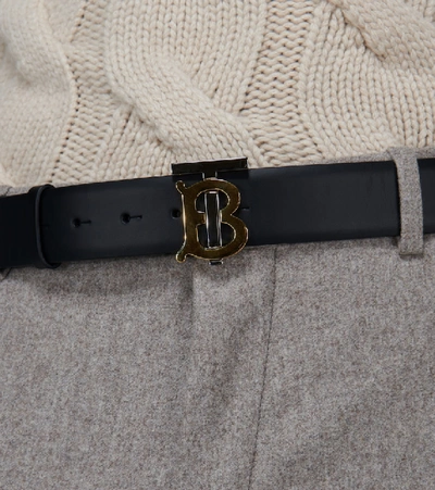 Shop Burberry Tb Logo Plaque Leather Belt In Black