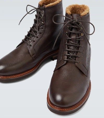 Shop Brunello Cucinelli Shearling-lined Leather Boots In Brown
