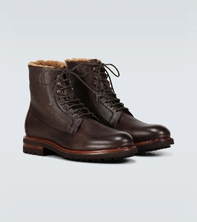 Shop Brunello Cucinelli Shearling-lined Leather Boots In Brown