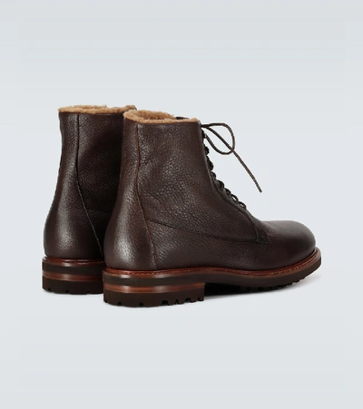 Shop Brunello Cucinelli Shearling-lined Leather Boots In Brown