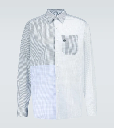 Shop Loewe Checked Patchwork Cotton Shirt In Blue