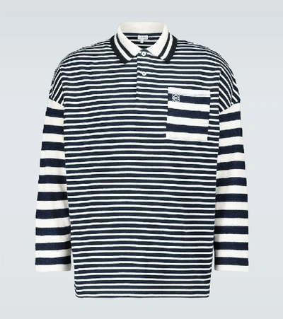 Loewe Anagram Striped-cotton Long-sleeve Polo Shirt In Navy White