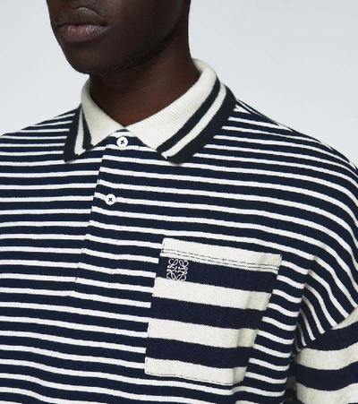 Shop Loewe Striped Long-sleeved Polo Shirt In Blue