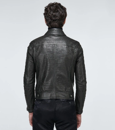Shop Tom Ford Crocodile Effect Leather Jacket In Black