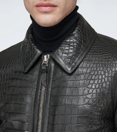 Shop Tom Ford Crocodile Effect Leather Jacket In Black