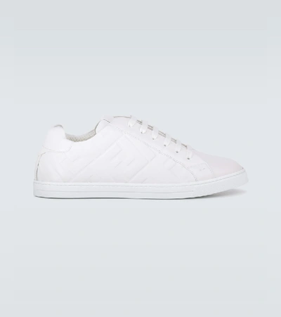 Shop Fendi Embossed Leather Sneakers In White