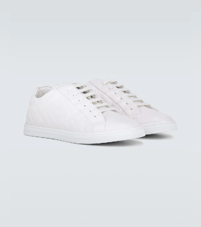 Shop Fendi Embossed Leather Sneakers In White