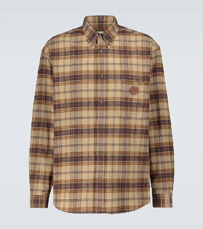 Shop Gucci Checked Flannel Shirt In Brown