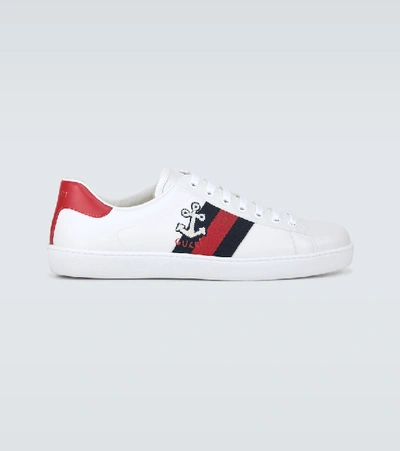 Shop Gucci Embroidered Ace Sneakers In White