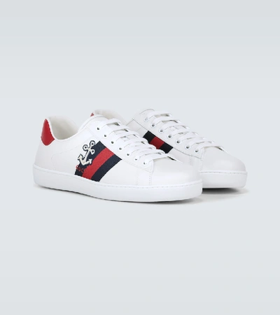 Shop Gucci Embroidered Ace Sneakers In White