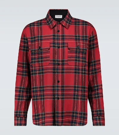 Shop Saint Laurent Tartan Flannel Shirt In Red
