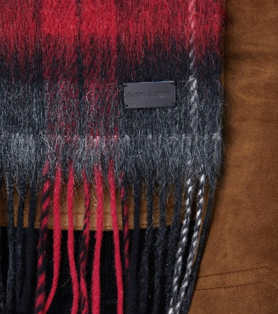 Shop Saint Laurent Fringed Wool-blend Scarf In Red