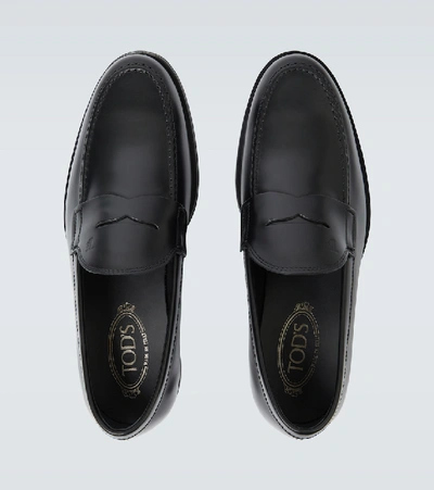 Shop Tod's Leather Penny Loafers In Black