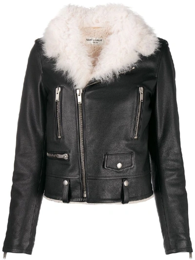 Shop Saint Laurent Women's Black Leather Outerwear Jacket