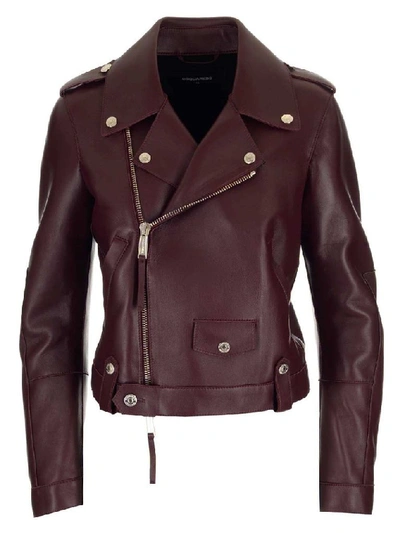 Shop Dsquared2 Women's Burgundy Leather Outerwear Jacket