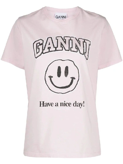 Shop Ganni Women's Pink Cotton T-shirt