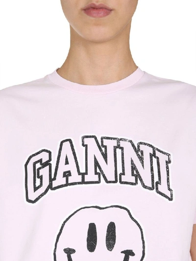 Shop Ganni Women's Pink Cotton T-shirt