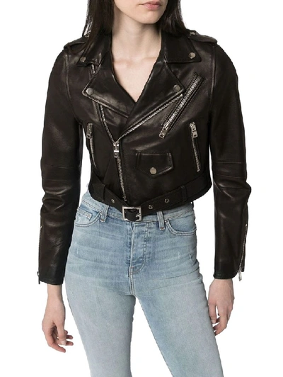Shop Amiri Women's Black Leather Outerwear Jacket