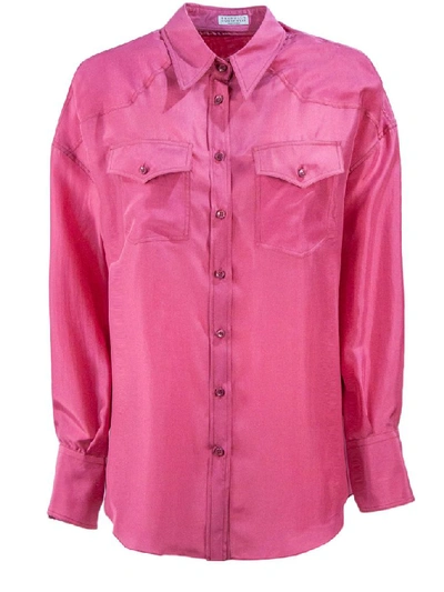 Shop Brunello Cucinelli Women's Fuchsia Silk Shirt
