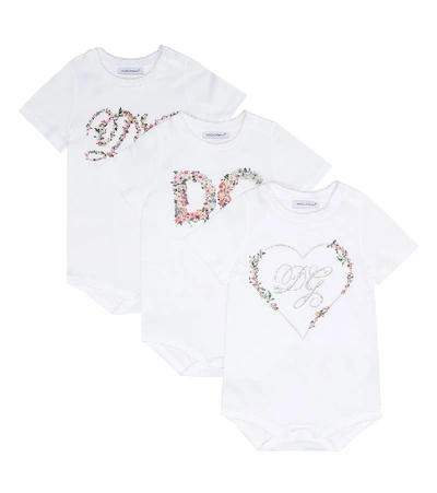 Shop Dolce & Gabbana Baby Set Of 3 Cotton Bodysuits In White