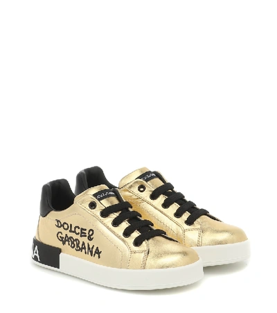 Shop Dolce & Gabbana Leather Sneakers In Gold