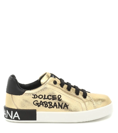 Shop Dolce & Gabbana Leather Sneakers In Gold