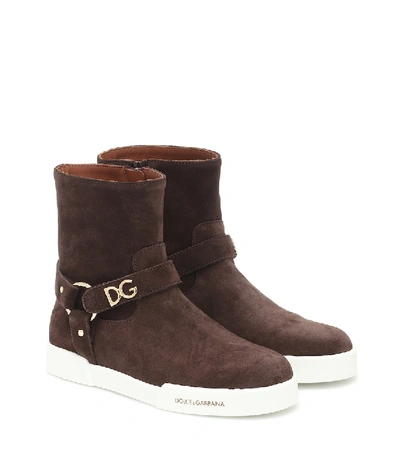 Shop Dolce & Gabbana Suede Ankle Boots In Brown
