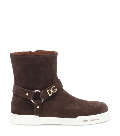 Shop Dolce & Gabbana Suede Ankle Boots In Brown