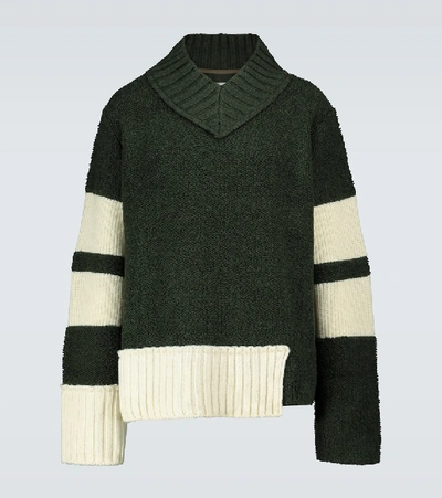 Shop Sacai V-neck Wool-blend Sweater In Green