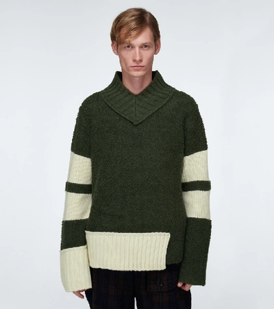 Shop Sacai V-neck Wool-blend Sweater In Green