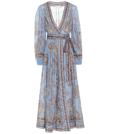 Shop Zimmermann Fiesta Cotton Wrap Dress In Blue