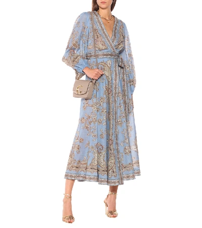 Shop Zimmermann Fiesta Cotton Wrap Dress In Blue