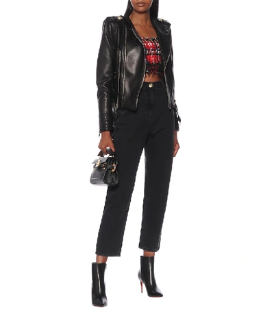 Shop Balmain Leather Biker Jacket In Black