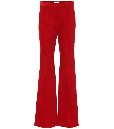 Shop Saint Laurent High-rise Corduroy Flared Pants In Red