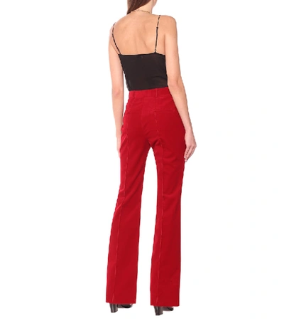 Shop Saint Laurent High-rise Corduroy Flared Pants In Red