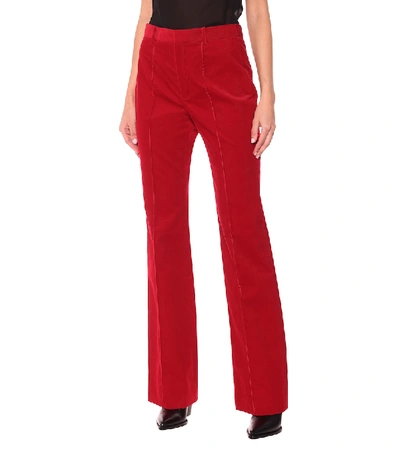 Shop Saint Laurent High-rise Corduroy Flared Pants In Red