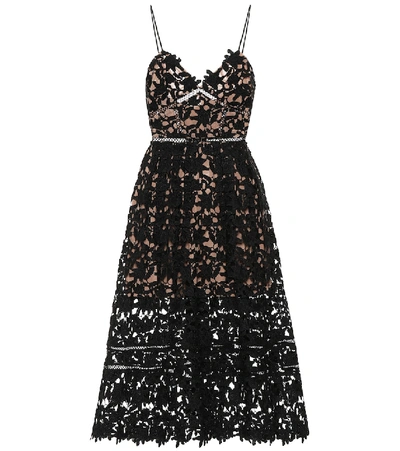 Shop Self-portrait Azalea Floral Lace Midi Dress In Black