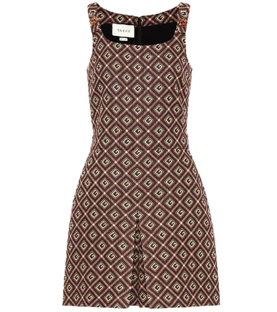 Shop Gucci Printed Cotton-blend Playsuit In Brown