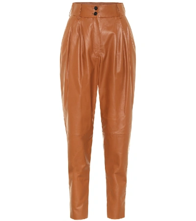 Shop Dolce & Gabbana High-rise Leather Pants In Brown