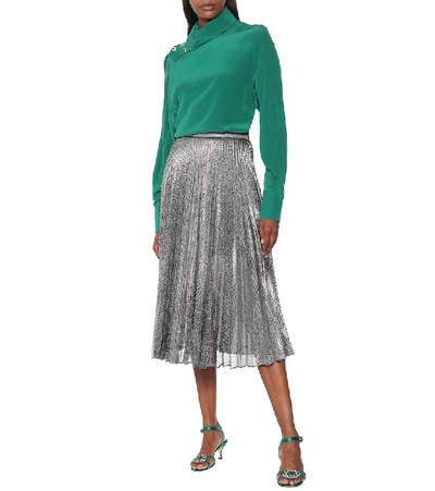 Shop Christopher Kane High-rise Lamé Midi Skirt In Silver