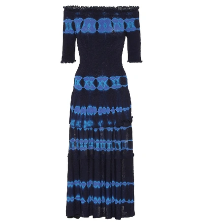 Shop Altuzarra Akaya Knit Off-shoulder Dress In Blue