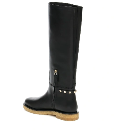 Shop Valentino Rockstud Leather Knee-high Boots In Black