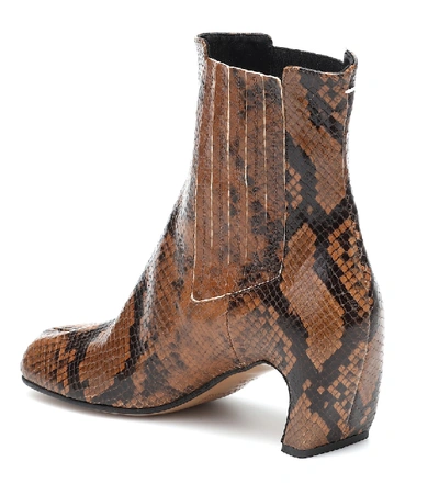 Shop Maison Margiela Tabi Snake-effect Leather Ankle Boots In Brown