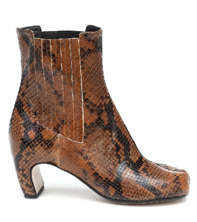 Shop Maison Margiela Tabi Snake-effect Leather Ankle Boots In Brown
