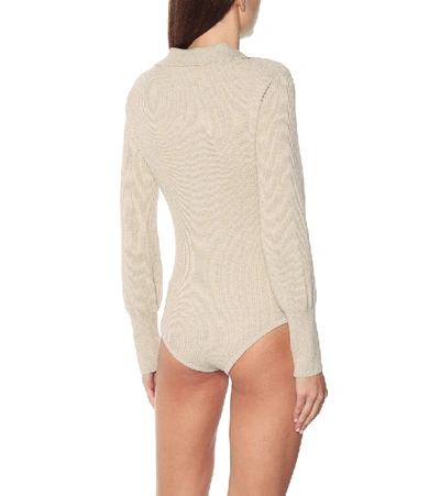 Shop Nanushka Azha Ribbed-knit Bodysuit In Beige