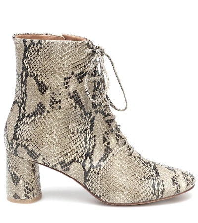 Shop Loq Agata Snake-print Leather Ankle Boots In Grey