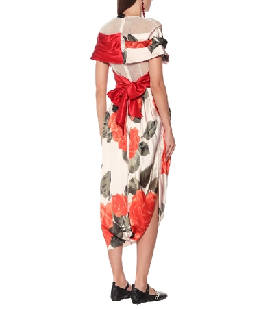 Shop Simone Rocha Floral Silk Satin Midi Dress In Multicoloured
