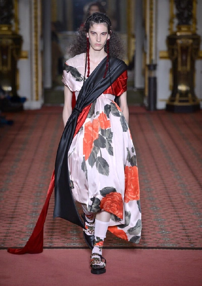 Shop Simone Rocha Floral Silk Satin Midi Dress In Multicoloured