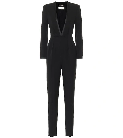 Shop Saint Laurent Virgin Wool Crêpe Jumpsuit In Black